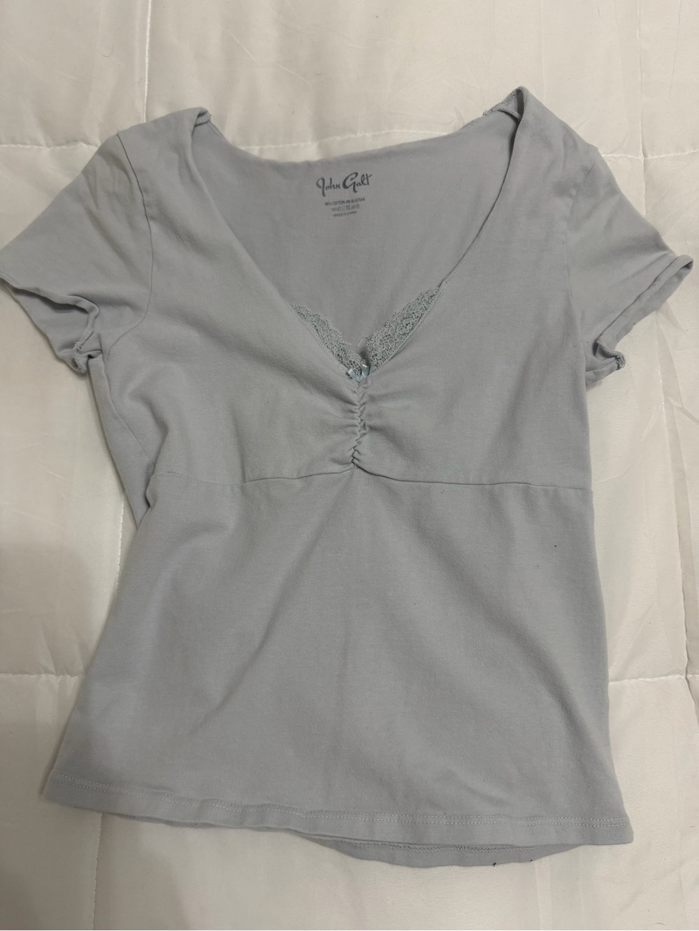 Light Gray Lace-Trim V-Neck Tee